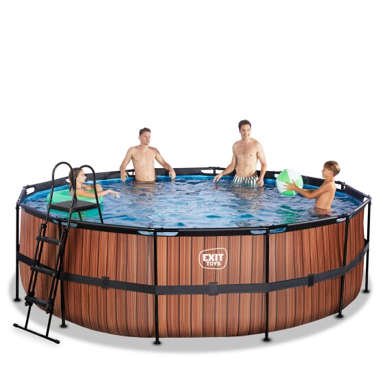 Piscine EXIT Wood ø450x122cm avec pompe filtrante à sable - marron