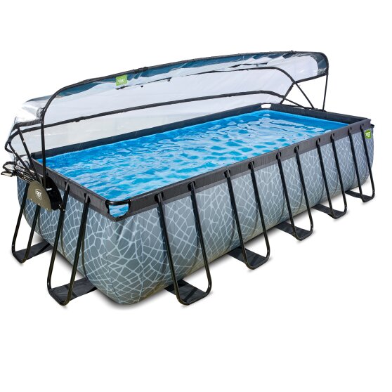 Piscine EXIT Stone 540x250x122cm avec pompe filtrante à sable et dôme - grise