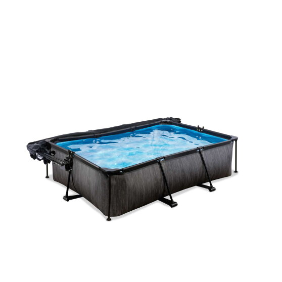 Piscine EXIT Black Wood 220x150x65cm avec pompe filtrante et d&ocirc;me et voile d'ombrage - noir