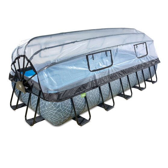 Piscine EXIT Stone 540x250x100cm avec pompe filtrante à sable et dôme - grise