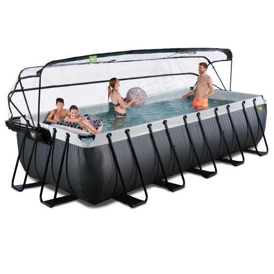 Piscine EXIT Black Leather 540x250x122cm avec pompe filtrante à sable et dôme et kit d'accessoires - noir