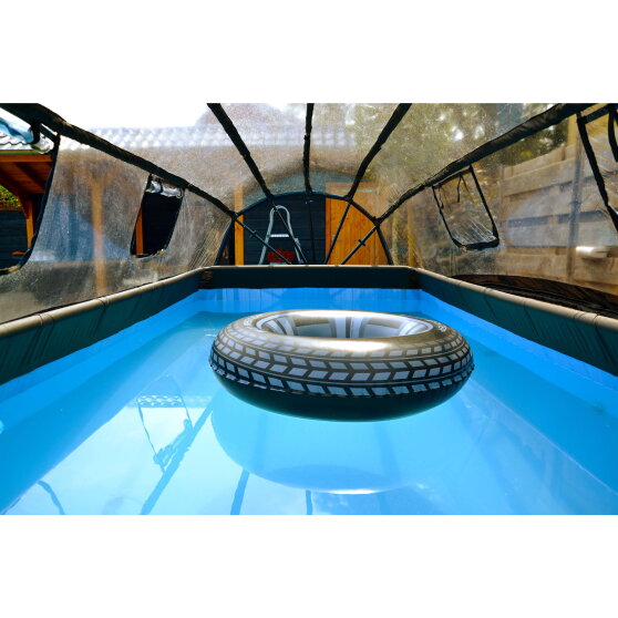 Piscine EXIT Stone 400x200x100cm avec pompe filtrante &agrave; sable et d&ocirc;me et pompe &agrave; chaleur - grise