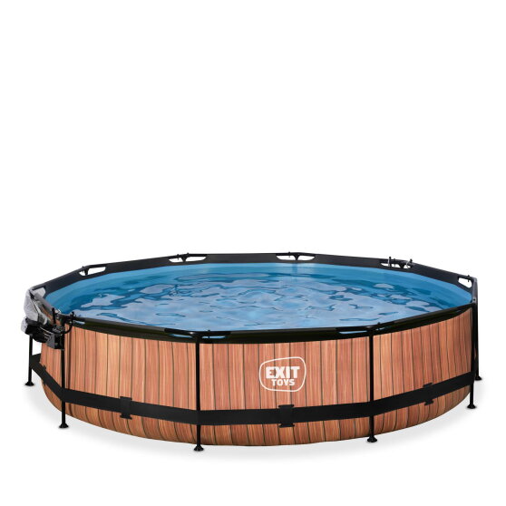 Piscine EXIT Wood ø360x76cm avec pompe filtrante et dôme - marron