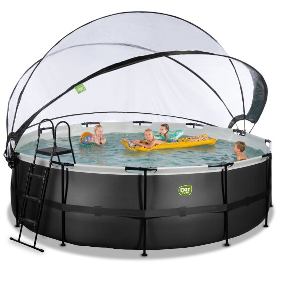 Piscine EXIT Black Leather ø450x122cm avec pompe filtrante à sable et dôme et pompe à chaleur - noir