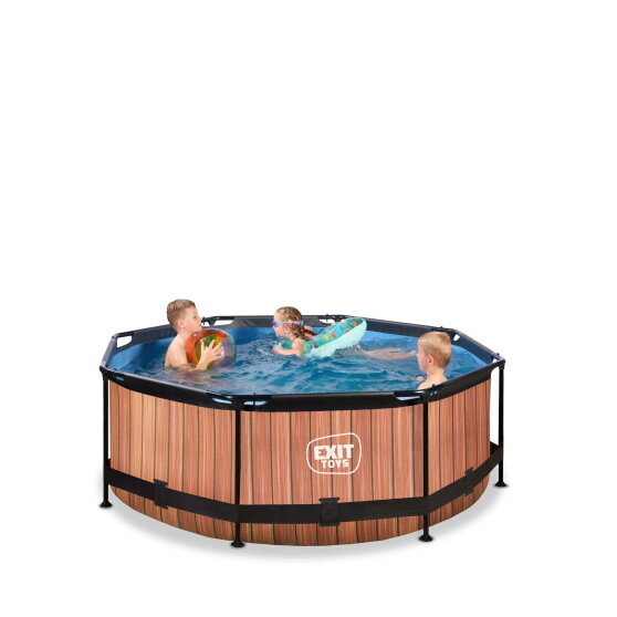 Piscine EXIT Wood &oslash;244x76cm avec pompe filtrante - marron