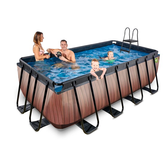 Piscine EXIT Wood 400x200x122cm avec pompe filtrante à sable - marron