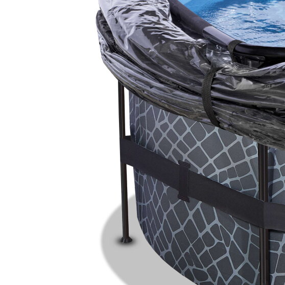 Piscine EXIT Stone ø488x122cm avec pompe filtrante à sable et dôme et pompe à chaleur - grise