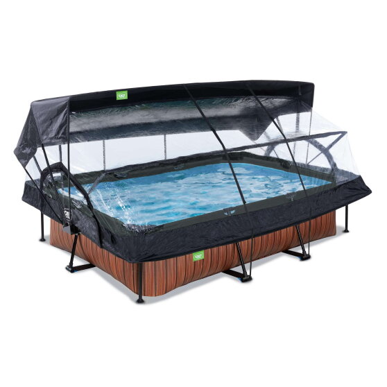 Piscine EXIT Wood 300x200x65cm avec pompe filtrante et dôme et voile d'ombrage - marron