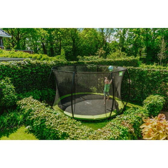 Trampoline enterré EXIT Silhouette ø427cm avec filet de sécurité - vert