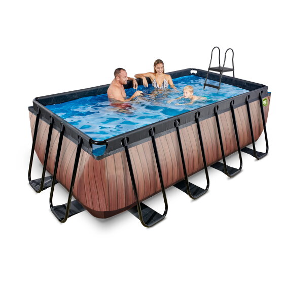 Piscine EXIT Wood 400x200x122cm avec pompe filtrante à sable - marron