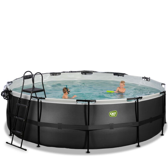 Piscine EXIT Black Leather &oslash;488x122cm avec pompe filtrante &agrave; sable et d&ocirc;me et pompe &agrave; chaleur - noir