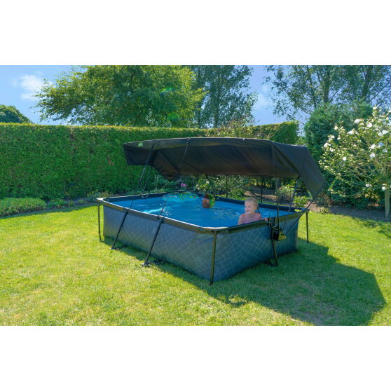 Piscine EXIT Stone 300x200x65cm avec pompe filtrante et voile d'ombrage - grise