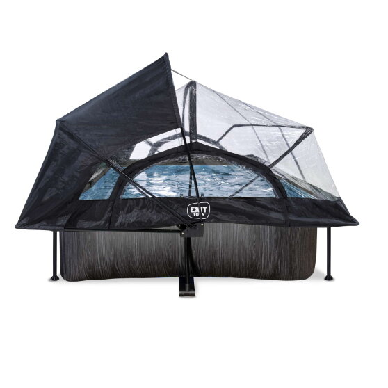Piscine EXIT Black Wood 300x200x65cm avec pompe filtrante et dôme et voile d'ombrage - noir