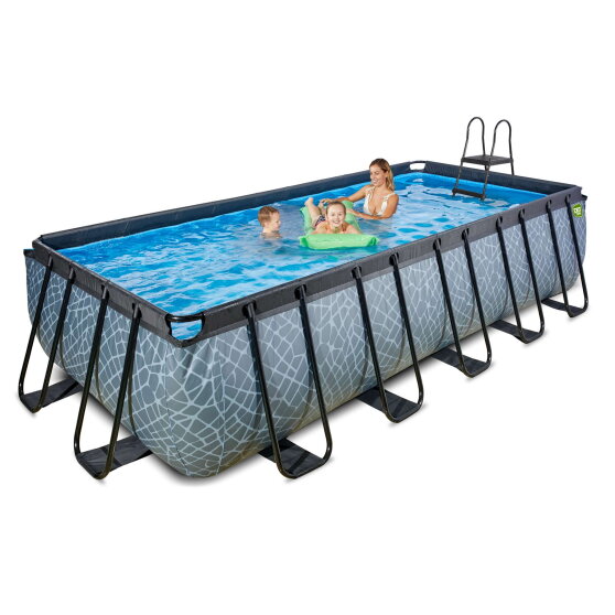 Piscine EXIT Stone 540x250x122cm avec pompe filtrante &agrave; sable - grise