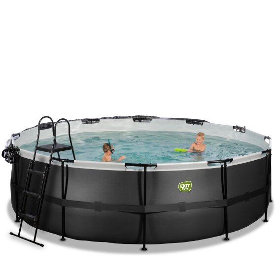 Piscine EXIT Black Leather ø488x122cm avec pompe filtrante à sable et dôme et kit d'accessoires - noir