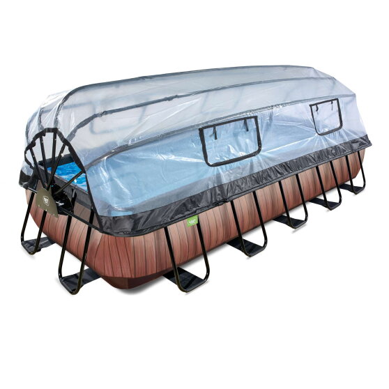 Piscine EXIT Wood 540x250x100cm avec pompe filtrante &agrave; sable et d&ocirc;me - marron