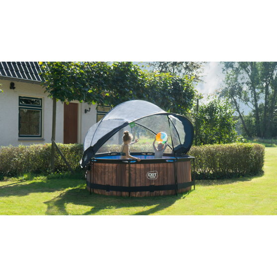 Piscine EXIT Black Wood ø244x76cm avec pompe filtrante et dôme - noir