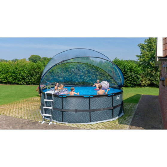Piscine EXIT Black Leather &oslash;450x122cm avec pompe filtrante &agrave; sable et d&ocirc;me et kit d'accessoires - noir