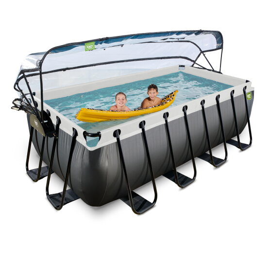 Piscine EXIT Black Leather 400x200x122cm avec pompe filtrante à sable et dôme et pompe à chaleur - noir