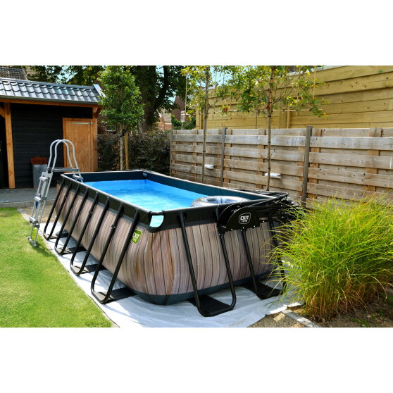 Piscine EXIT Black Leather 400x200x100cm avec pompe filtrante &agrave; sable - noir