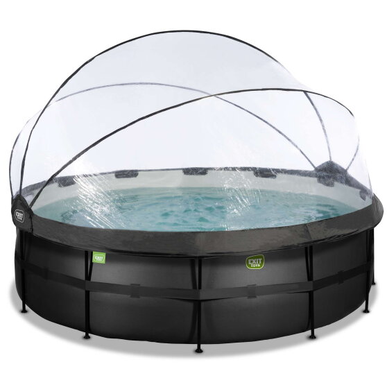Piscine EXIT Black Leather ø450x122cm avec pompe filtrante à sable et dôme - noir