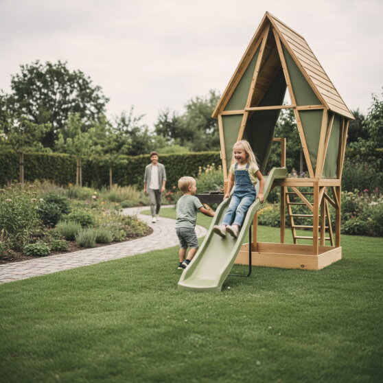 Maisonnette avec toboggan, cuisine et bac à sable EXIT Yuki 550