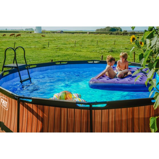 Piscine EXIT Wood ø427x122cm avec pompe filtrante à sable - marron