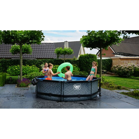 Piscine EXIT Black Wood ø300x76cm avec pompe filtrante et dôme - noir