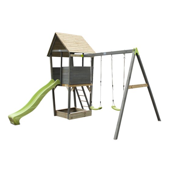 Tour de jeux en bois avec 2 balançoires EXIT Aksent - gris