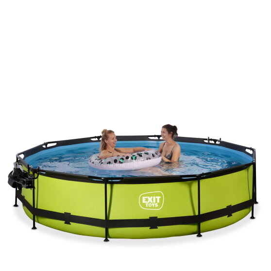 Piscine EXIT Lime &oslash;360x76cm avec pompe filtrante et d&ocirc;me et voile d'ombrage - vert