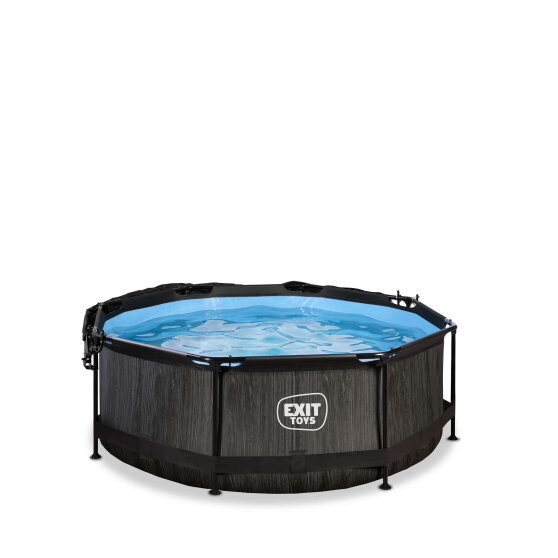Piscine EXIT Black Wood ø244x76cm avec pompe filtrante et voile d'ombrage - noir