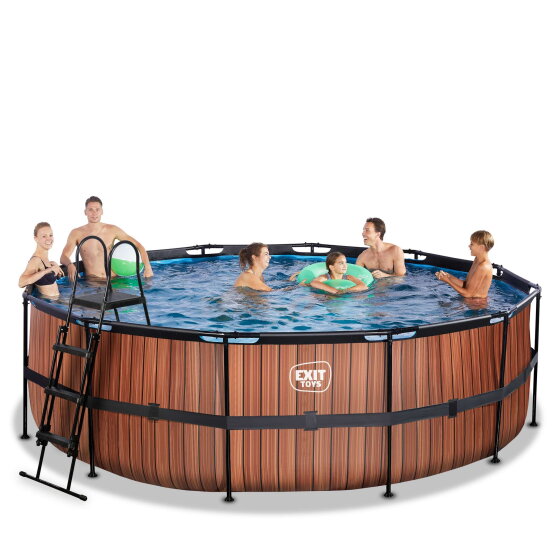 Piscine EXIT Wood &oslash;450x122cm avec pompe filtrante &agrave; sable - marron