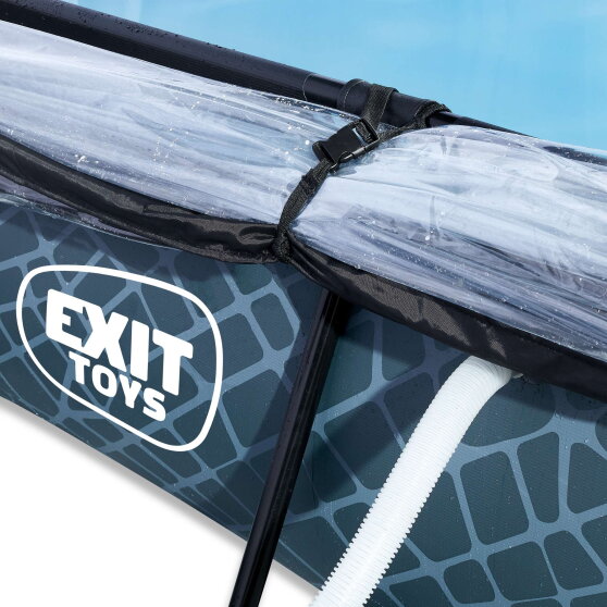 Piscine EXIT Stone 220x150x65cm avec pompe filtrante et d&ocirc;me - grise