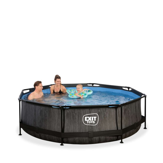 Piscine EXIT Black Wood &oslash;300x76cm avec pompe filtrante - noir