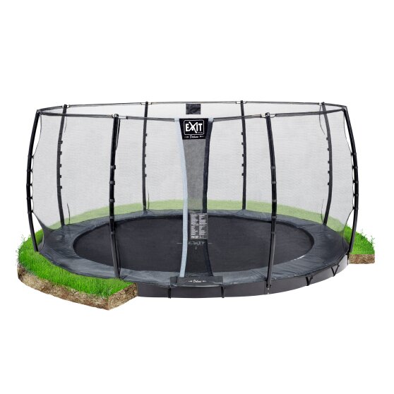 Trampoline EXIT Supreme groundlevel ø427cm avec filet de sécurité - gris