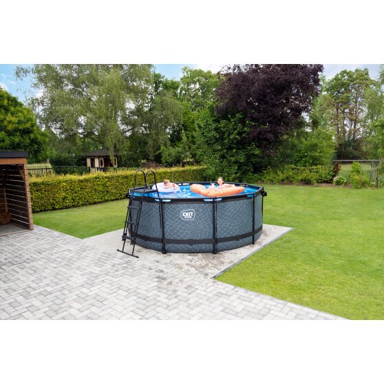 Piscine EXIT Stone ø360x122cm avec pompe filtrante à sable - grise