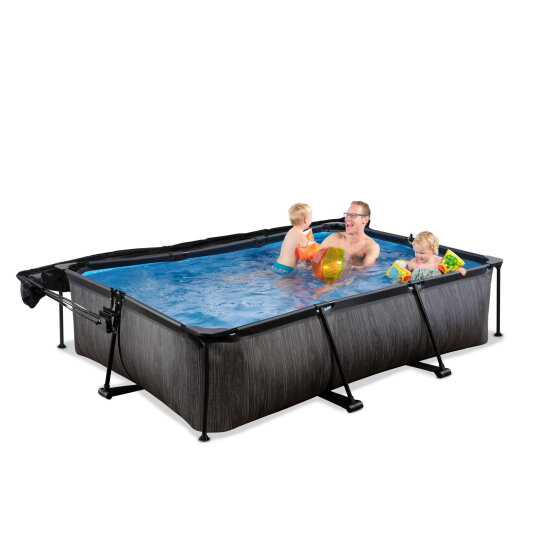 Piscine EXIT Black Wood 300x200x65cm avec pompe filtrante et voile d'ombrage - noir
