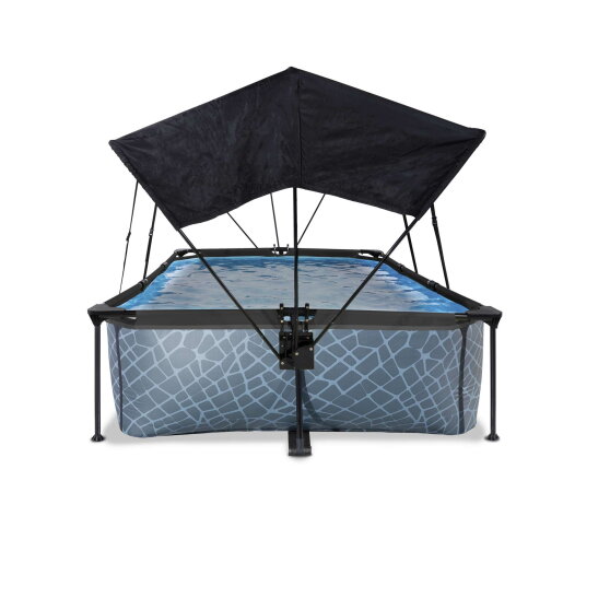 Piscine EXIT Stone 300x200x65cm avec pompe filtrante et voile d'ombrage - grise