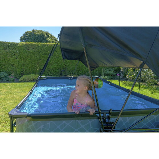 Piscine EXIT Stone 300x200x65cm avec pompe filtrante et voile d'ombrage - grise