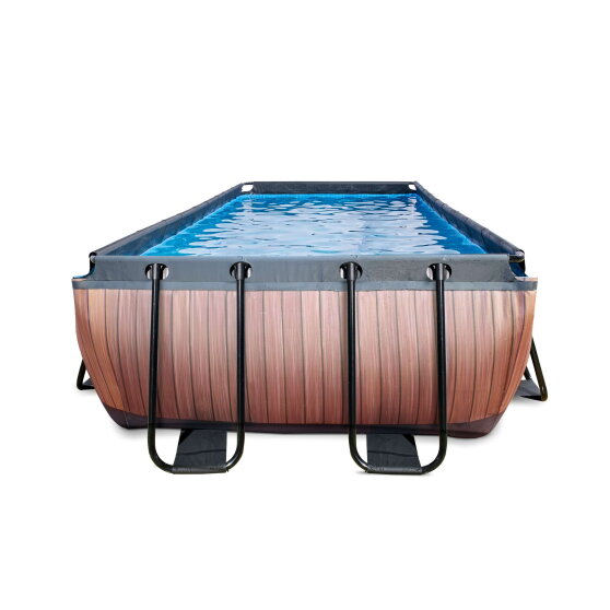 Piscine EXIT Wood 400x200x100cm avec pompe filtrante &agrave; sable - marron
