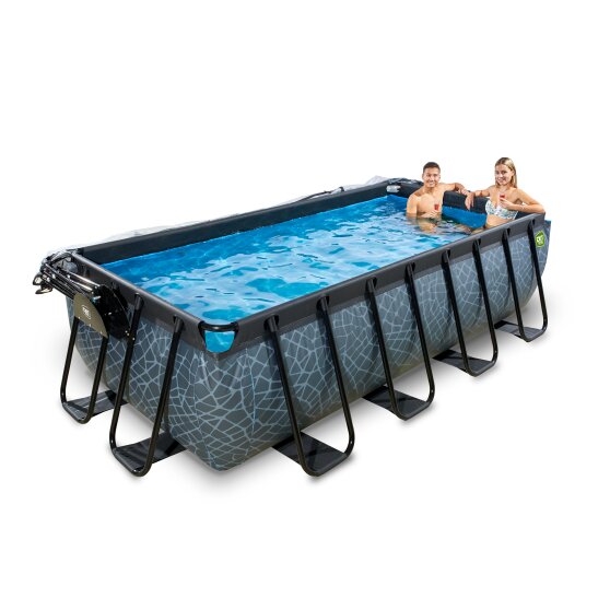 Piscine EXIT Stone 400x200x100cm avec pompe filtrante et dôme - grise