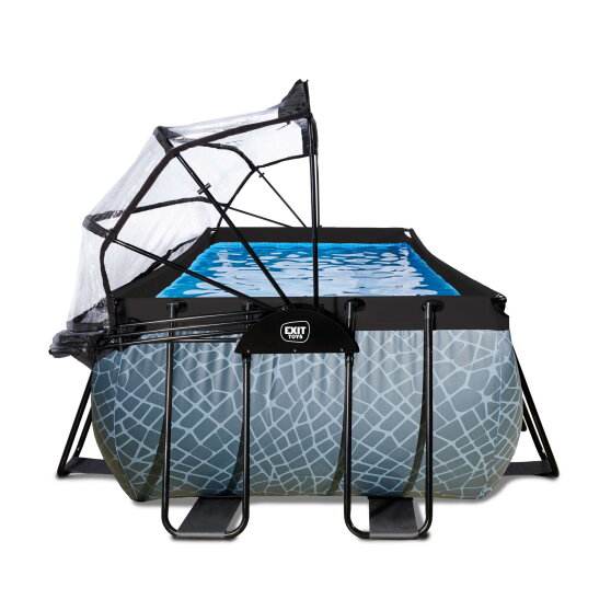 Piscine EXIT Stone 540x250x122cm avec pompe filtrante à sable et dôme et pompe à chaleur - grise