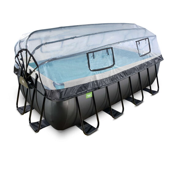 Piscine EXIT Black Leather 400x200x122cm avec pompe filtrante &agrave; sable et d&ocirc;me - noir