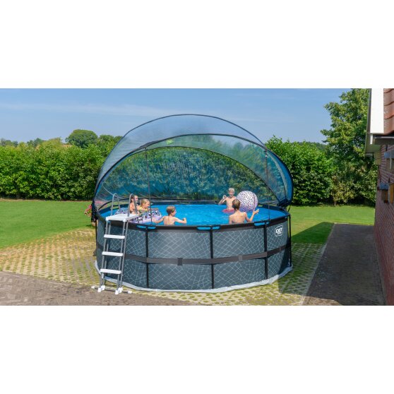 Piscine EXIT Black Leather ø450x122cm avec pompe filtrante à sable et dôme - noir