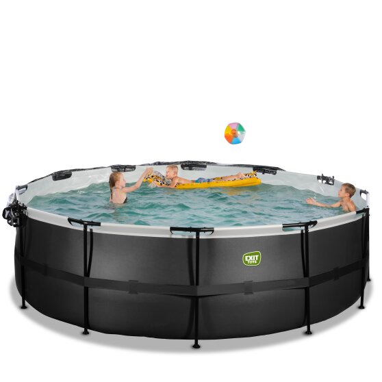 Piscine EXIT Black Leather ø450x122cm avec pompe filtrante à sable et dôme et kit d'accessoires - noir