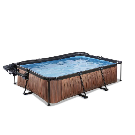 Piscine EXIT Wood 300x200x65cm avec pompe filtrante et dôme et voile d'ombrage - marron