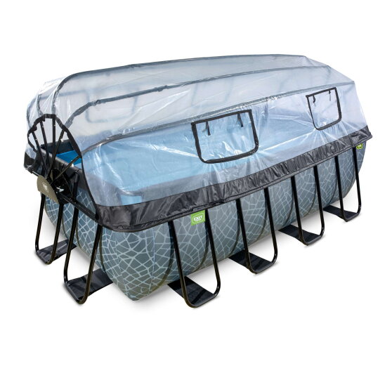 Piscine EXIT Stone 400x200x122cm avec pompe filtrante à sable et dôme et pompe à chaleur - grise