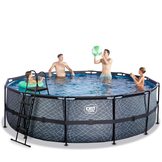Piscine EXIT Stone &oslash;488x122cm avec pompe filtrante - grise