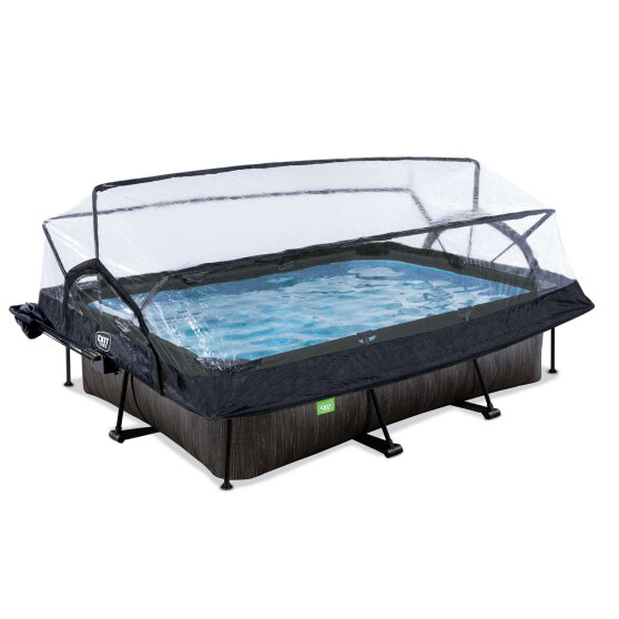 Piscine EXIT Black Wood 300x200x65cm avec pompe filtrante et dôme et voile d'ombrage - noir