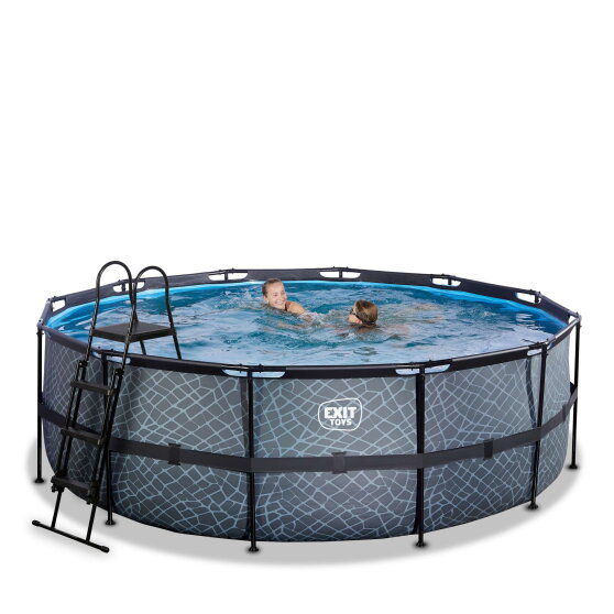 Piscine EXIT Stone ø427x122cm avec pompe filtrante à sable - grise